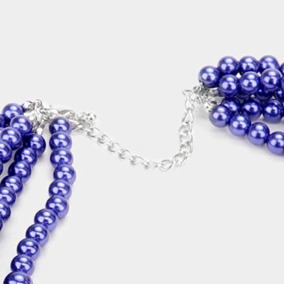 Pearl (faux) Royal Blue 5 Strand Silver Tone Necklace & Earring Set - Picture 3 of 8